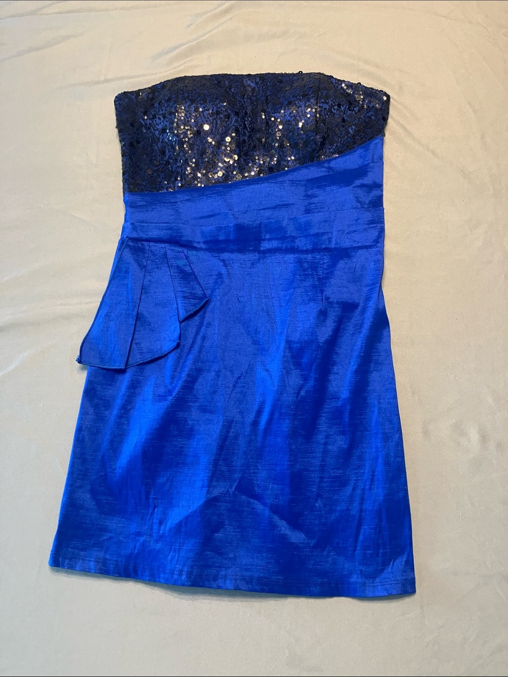 Strapless Royal Blue Sequin Bodice Mini Dress